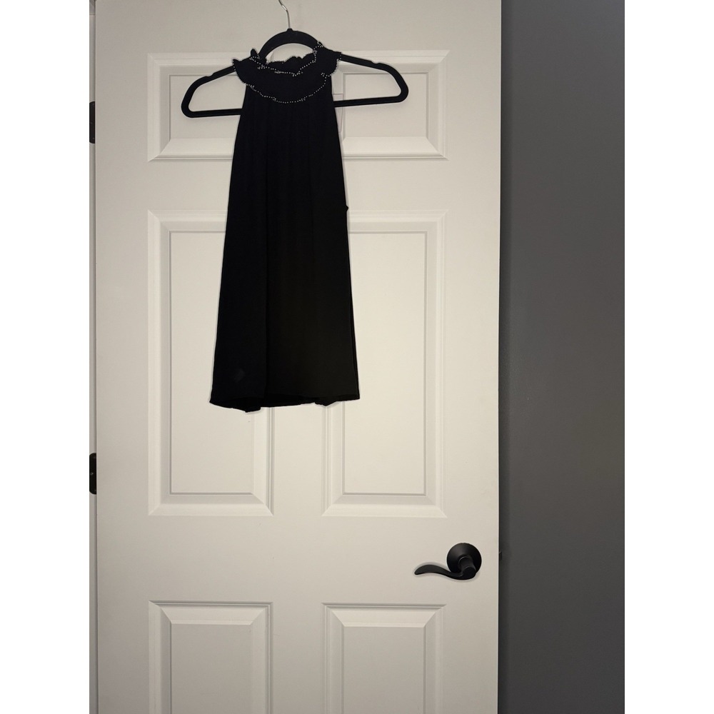 Ann Taylor High Neck Sleeveless Embellished Collar Tank Top Black Large Nwt
